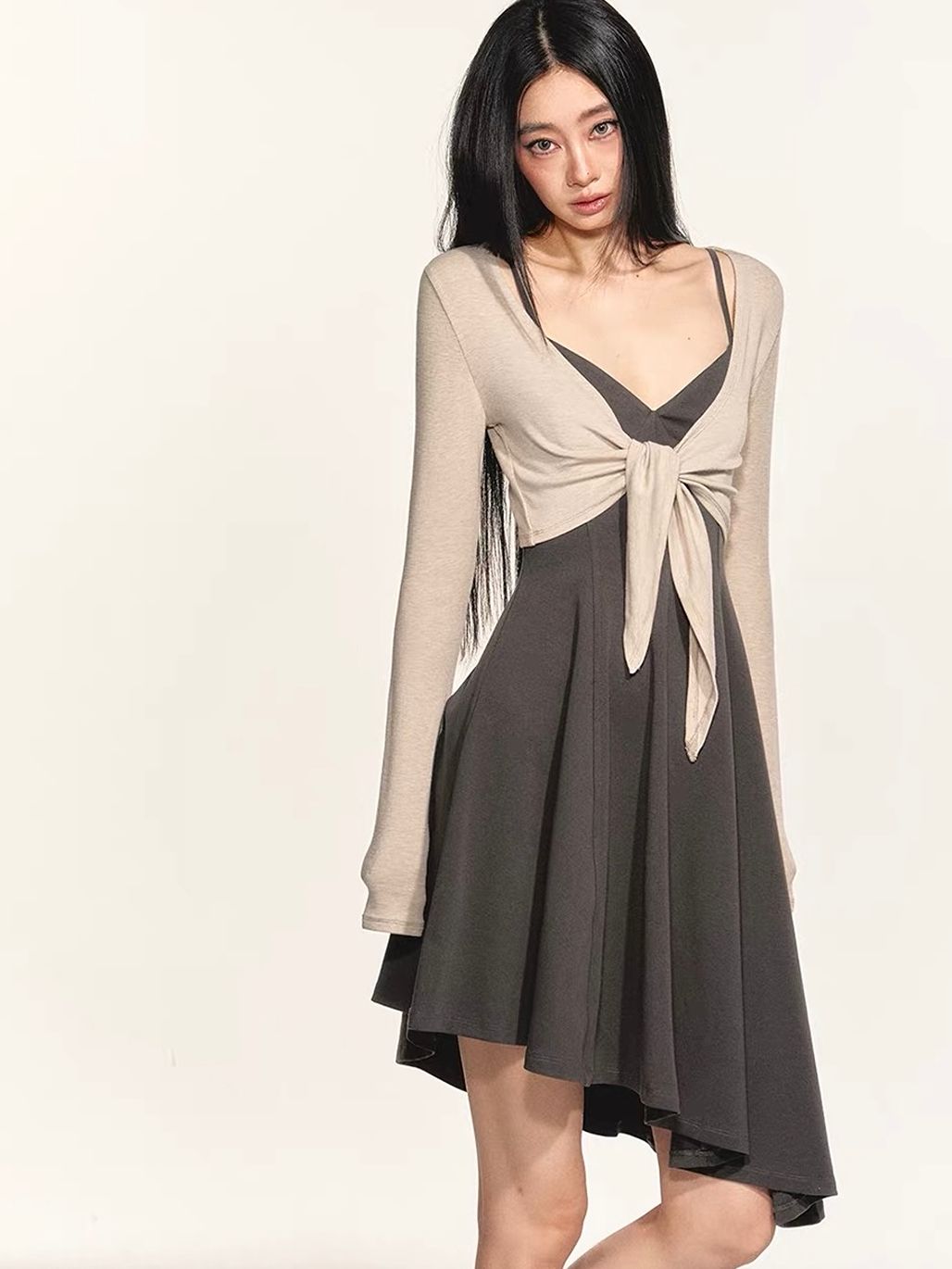 Gwenore Cropped Tie-Front Cardigan & Asymmetric Hem Dress (Sold Seperately)