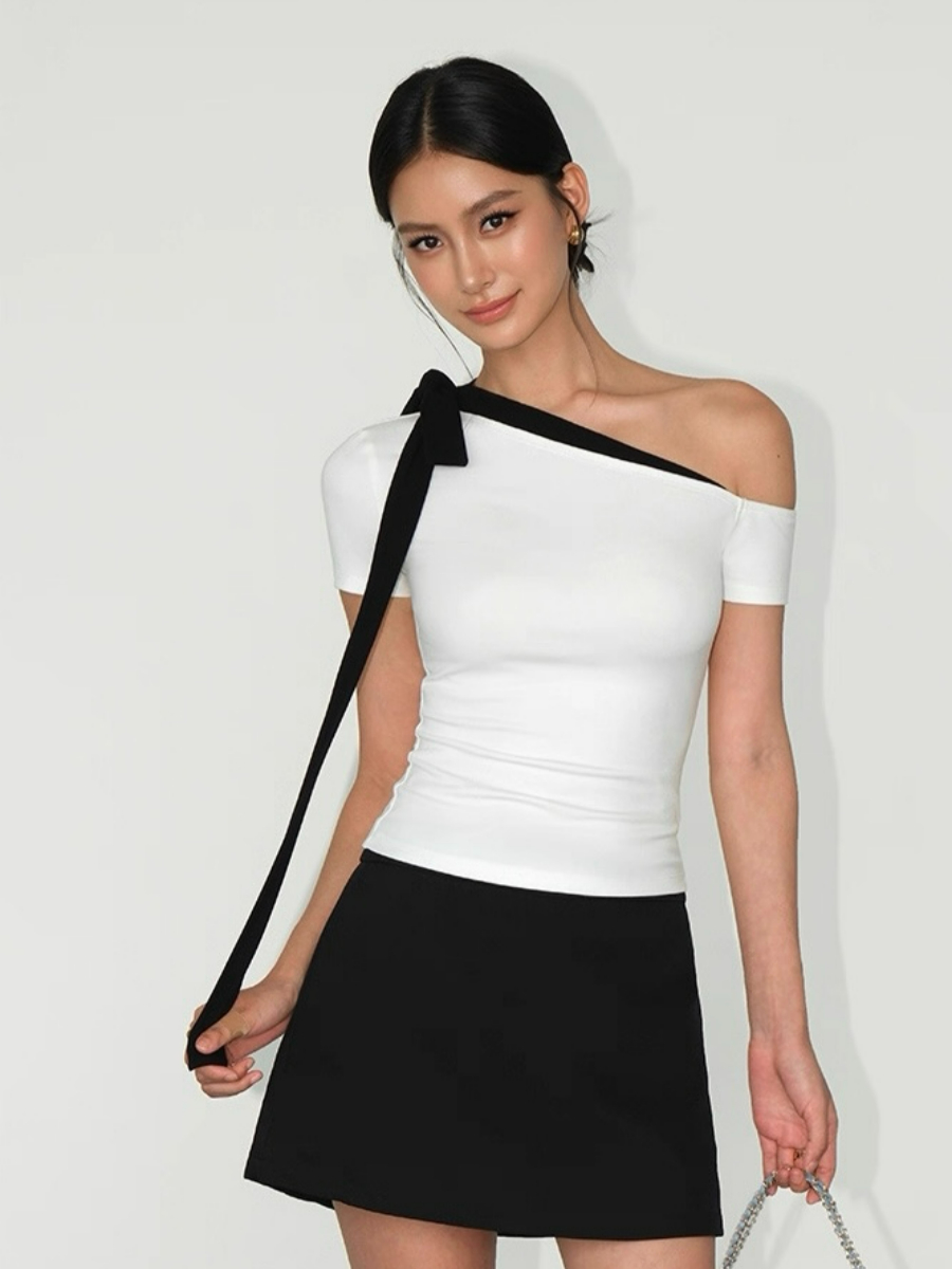 Andrea Ribbon Tie Asymmetric Top