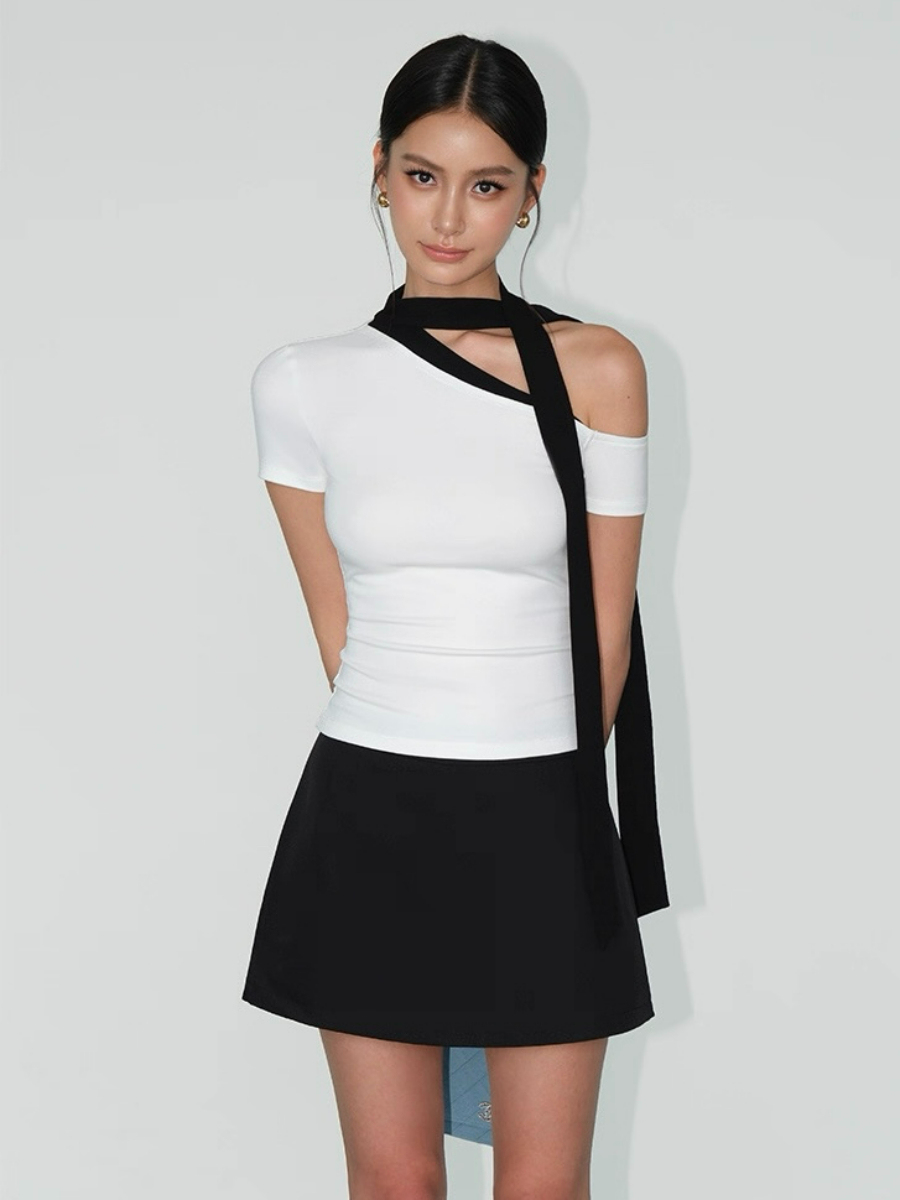 Andrea Ribbon Tie Asymmetric Top
