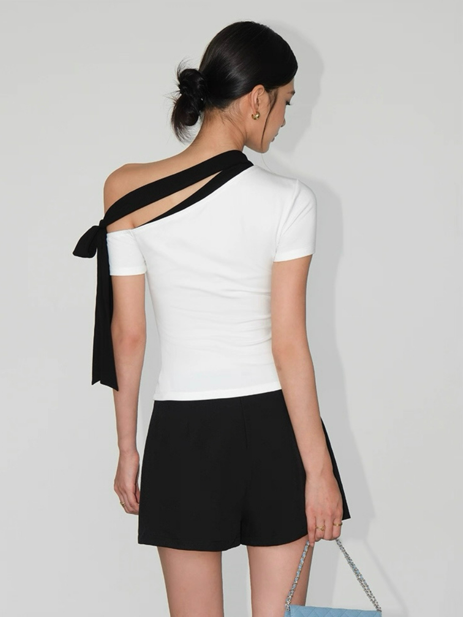 Andrea Ribbon Tie Asymmetric Top