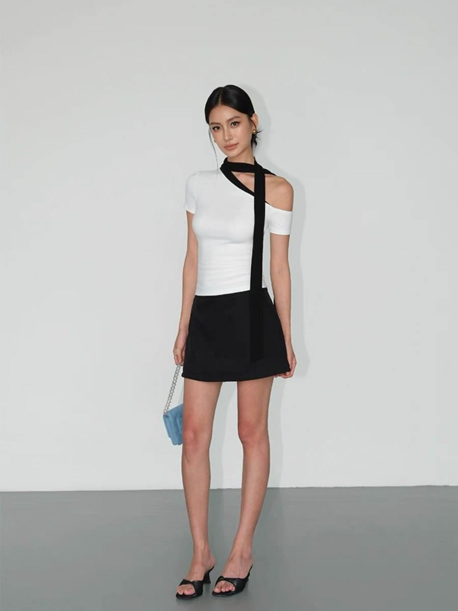 Andrea Ribbon Tie Asymmetric Top