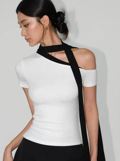 Andrea Ribbon Tie Asymmetric Top