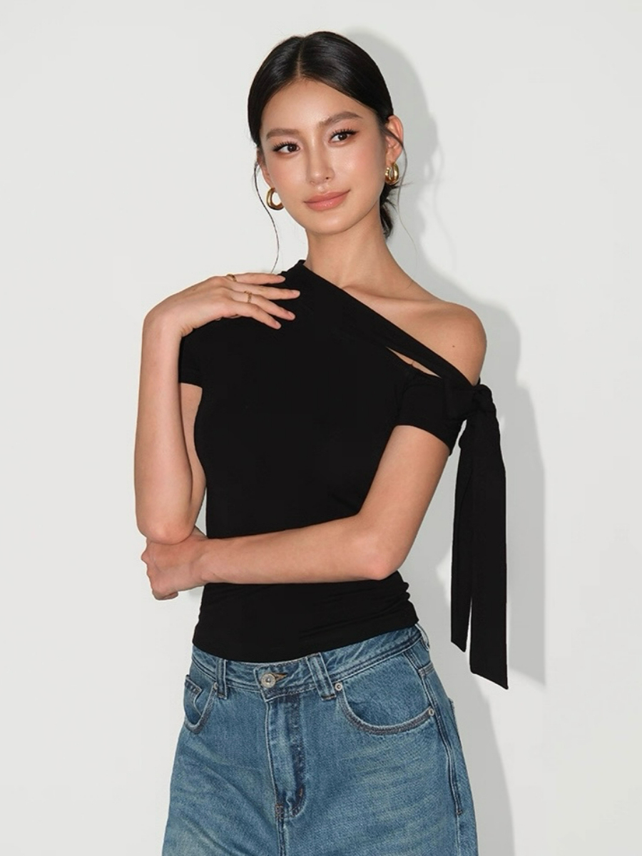 Andrea Ribbon Tie Asymmetric Top