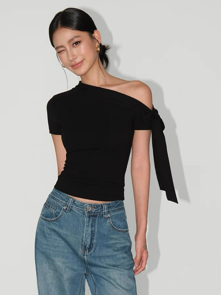 Andrea Ribbon Tie Asymmetric Top