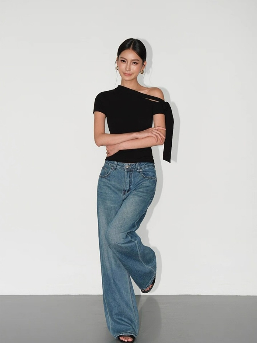 Andrea Ribbon Tie Asymmetric Top