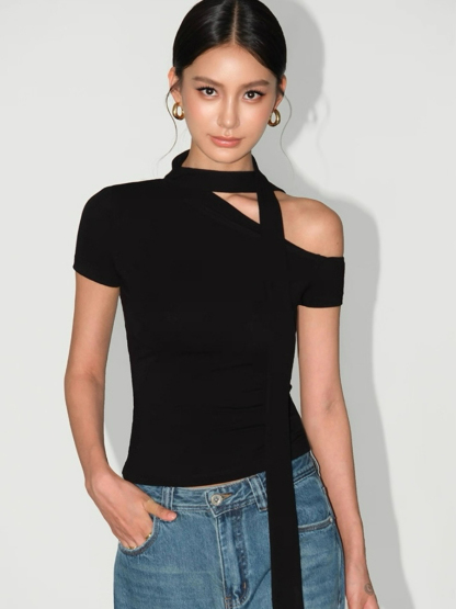 Andrea Ribbon Tie Asymmetric Top