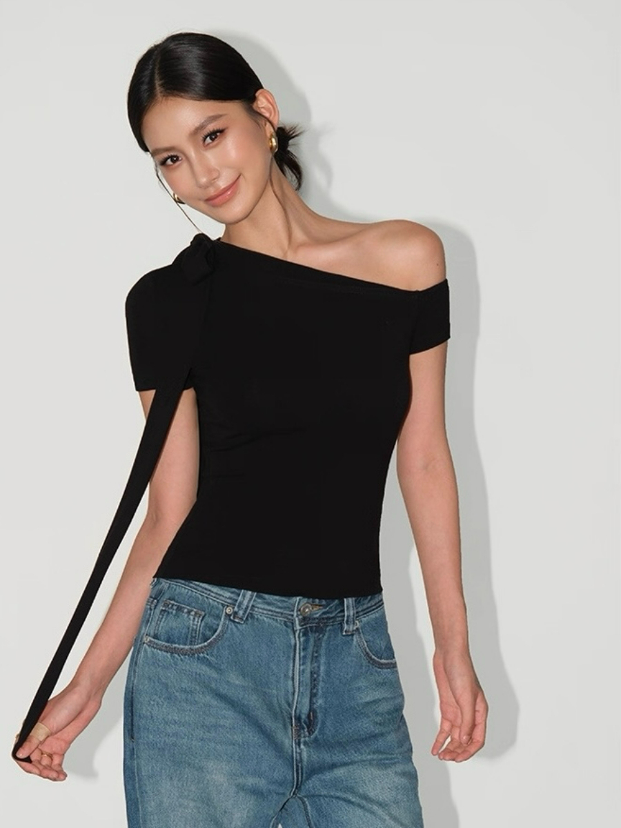 Andrea Ribbon Tie Asymmetric Top