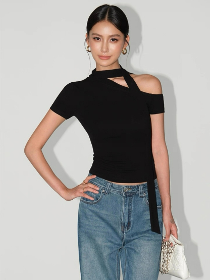 Andrea Ribbon Tie Asymmetric Top