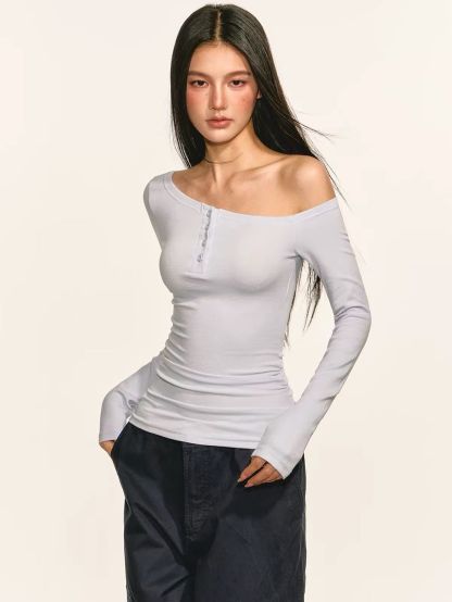 Gwinyth Off-Shoulder Henley Fitted Top