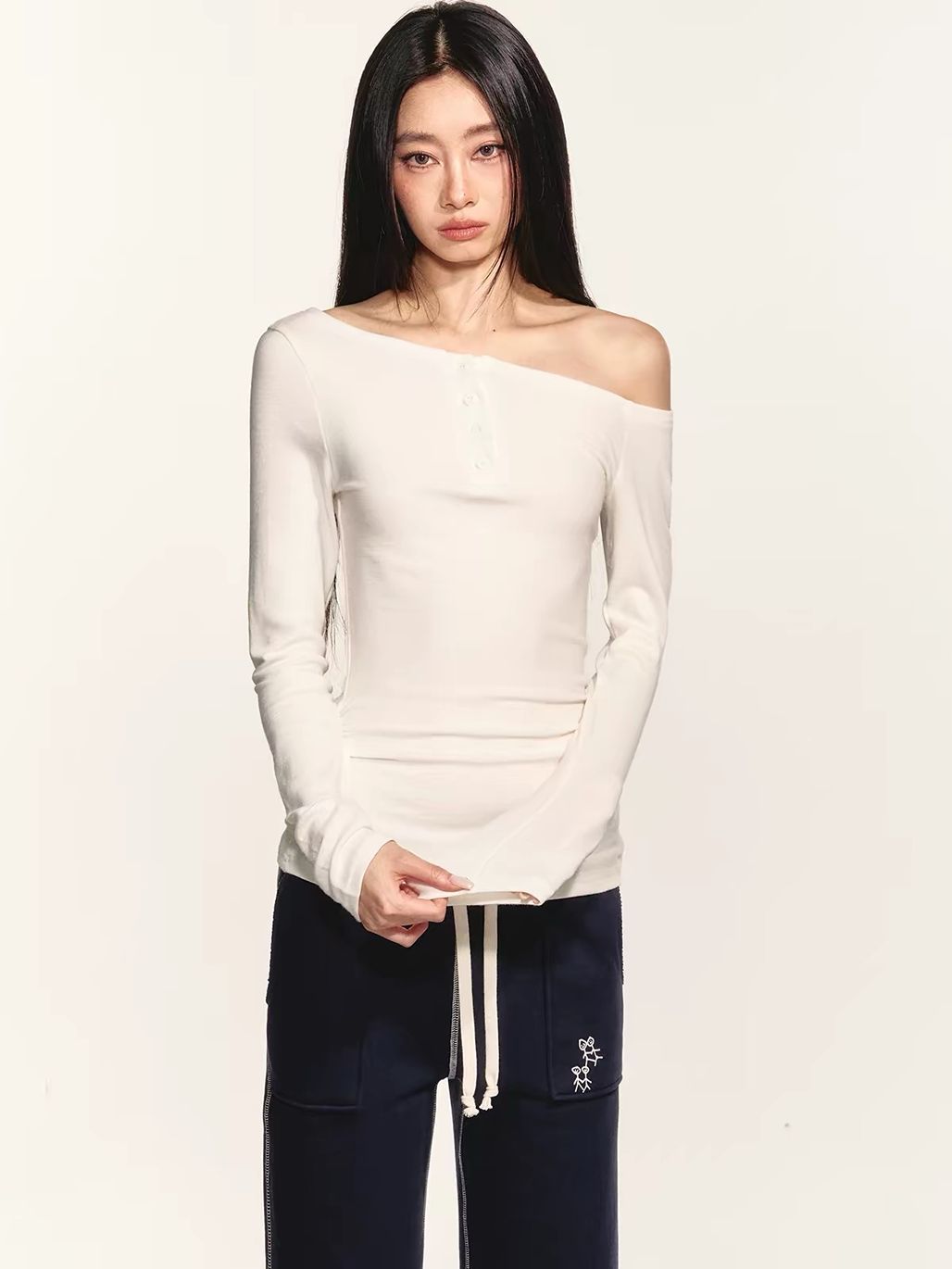 Gwinyth Off-Shoulder Henley Fitted Top