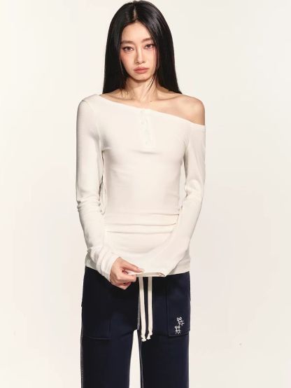Gwinyth Off-Shoulder Henley Fitted Top