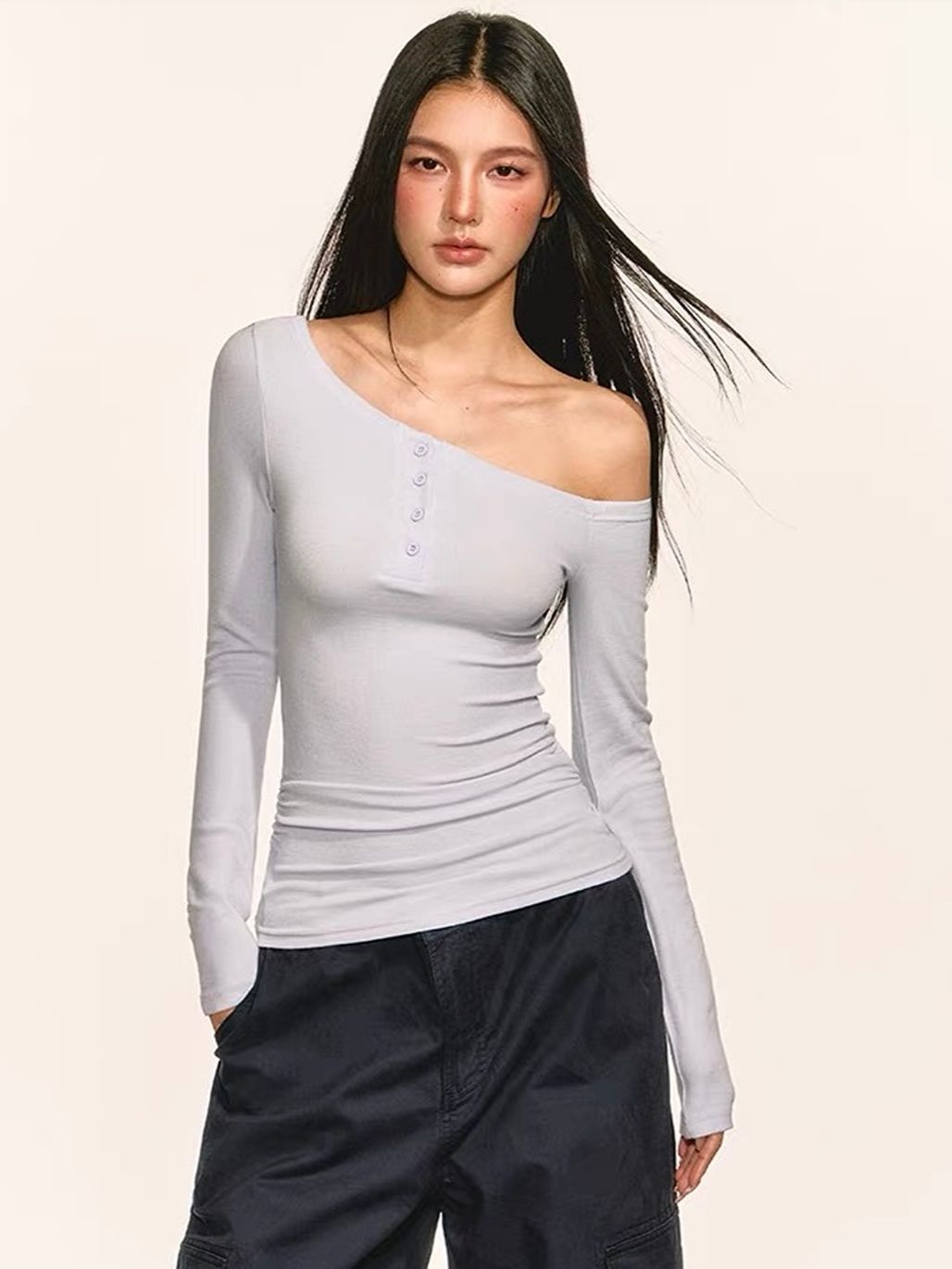 Gwinyth Off-Shoulder Henley Fitted Top