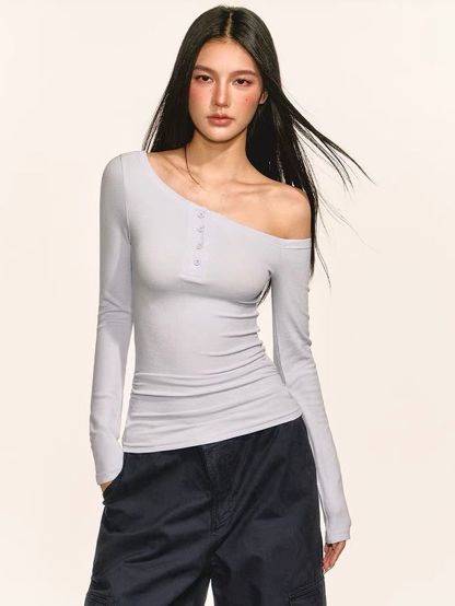Gwinyth Off-Shoulder Henley Fitted Top