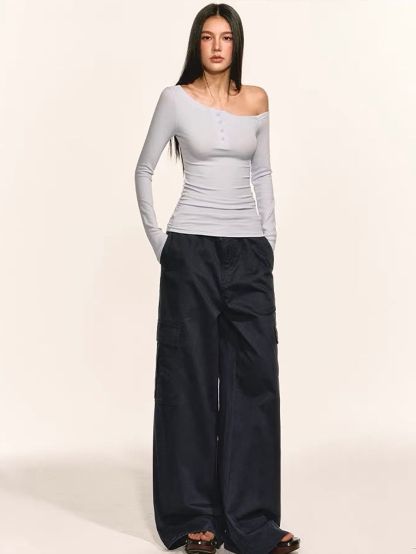 Gwinyth Off-Shoulder Henley Fitted Top