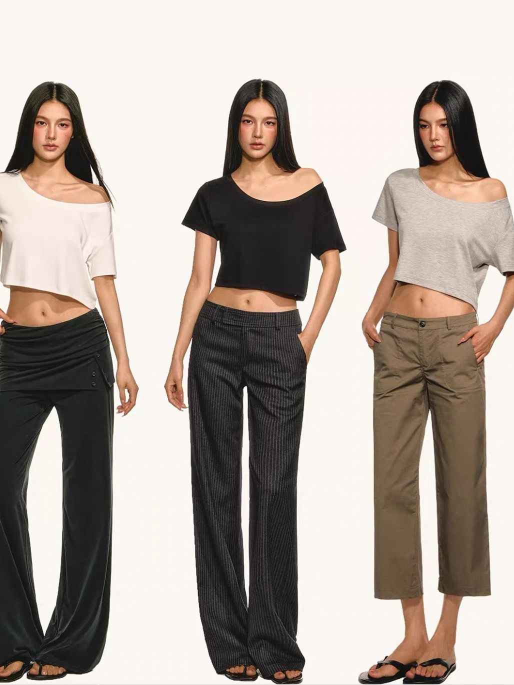 Geo Relaxed Off-Shoulder Cropped Tee