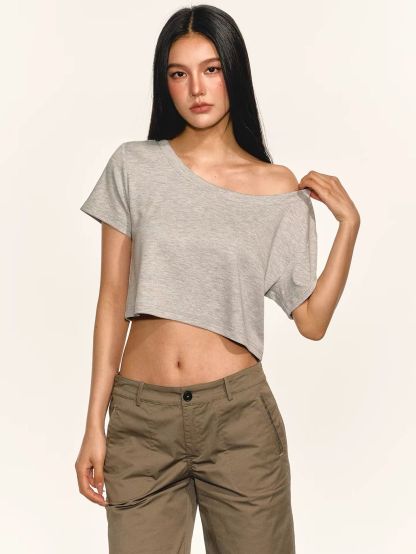 Geo Relaxed Off-Shoulder Cropped Tee