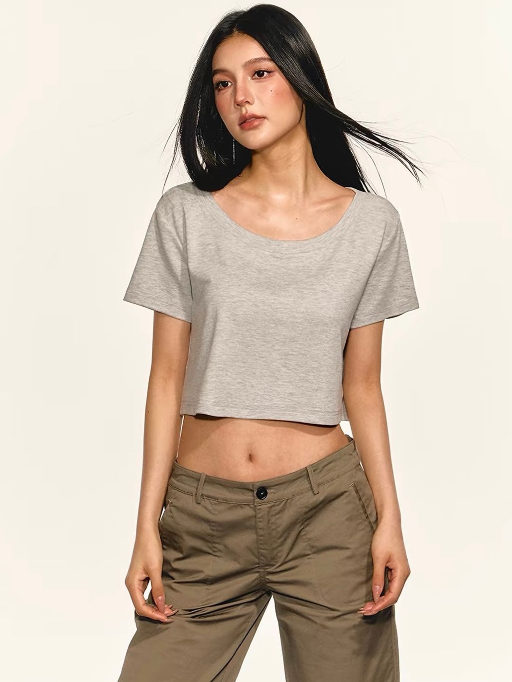 Geo Relaxed Off-Shoulder Cropped Tee