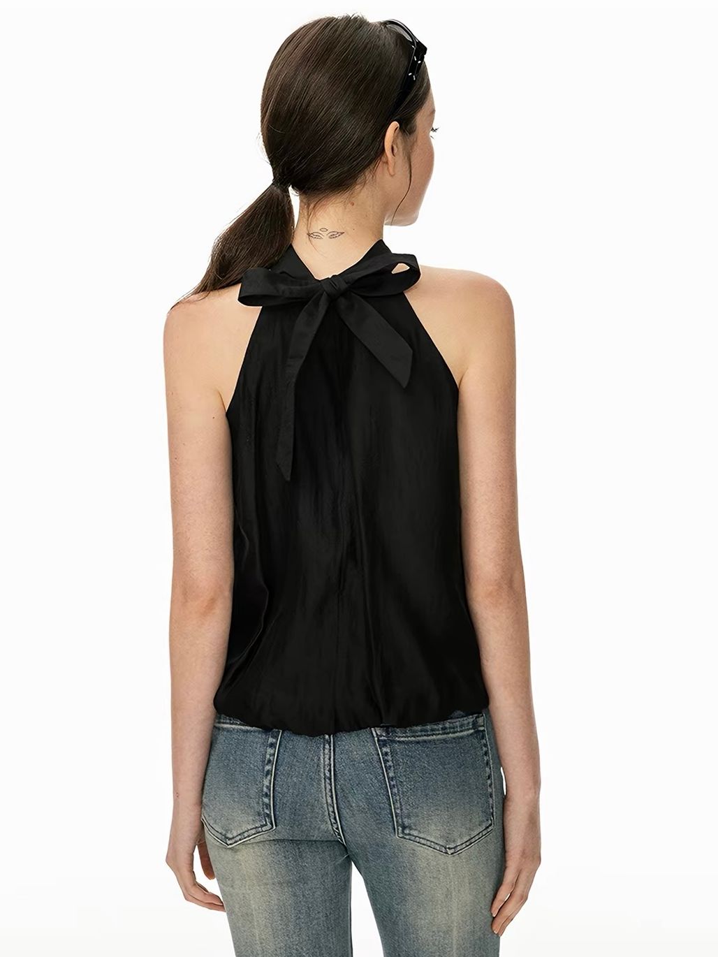 Gitty Satin Bubble-Hem Halter Top