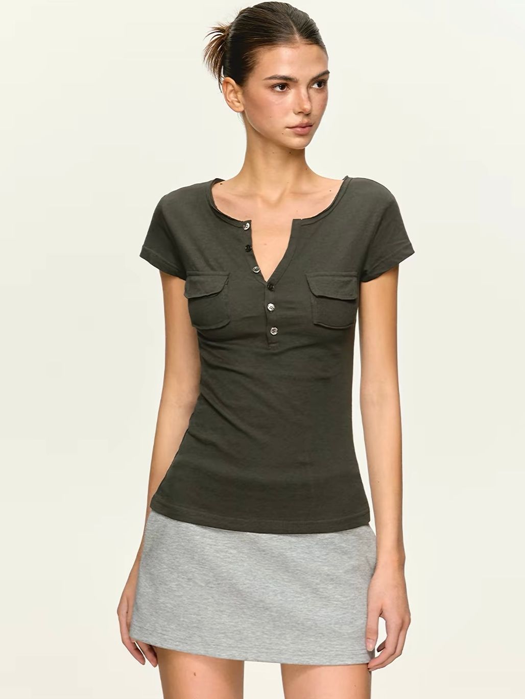 Gittan Utility-Pocket Henley Fitted Tee