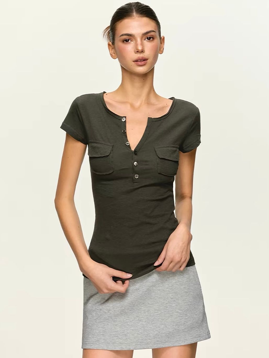 Gittan Utility-Pocket Henley Fitted Tee