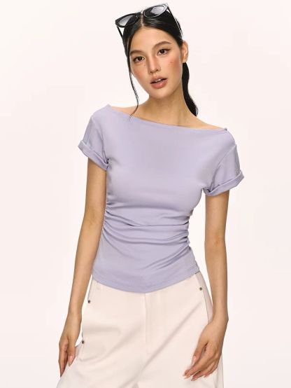 Gwenita Rolled-Cuff One-Shoulder Fitted Tee