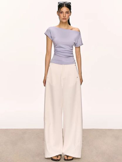 Gwenita Rolled-Cuff One-Shoulder Fitted Tee