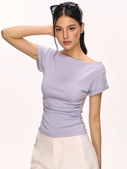 Gwenita Rolled-Cuff One-Shoulder Fitted Tee