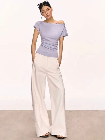 Gwenita Rolled-Cuff One-Shoulder Fitted Tee