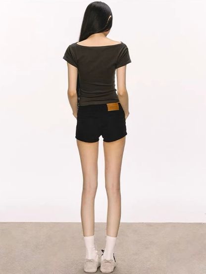 Gwenita Rolled-Cuff One-Shoulder Fitted Tee