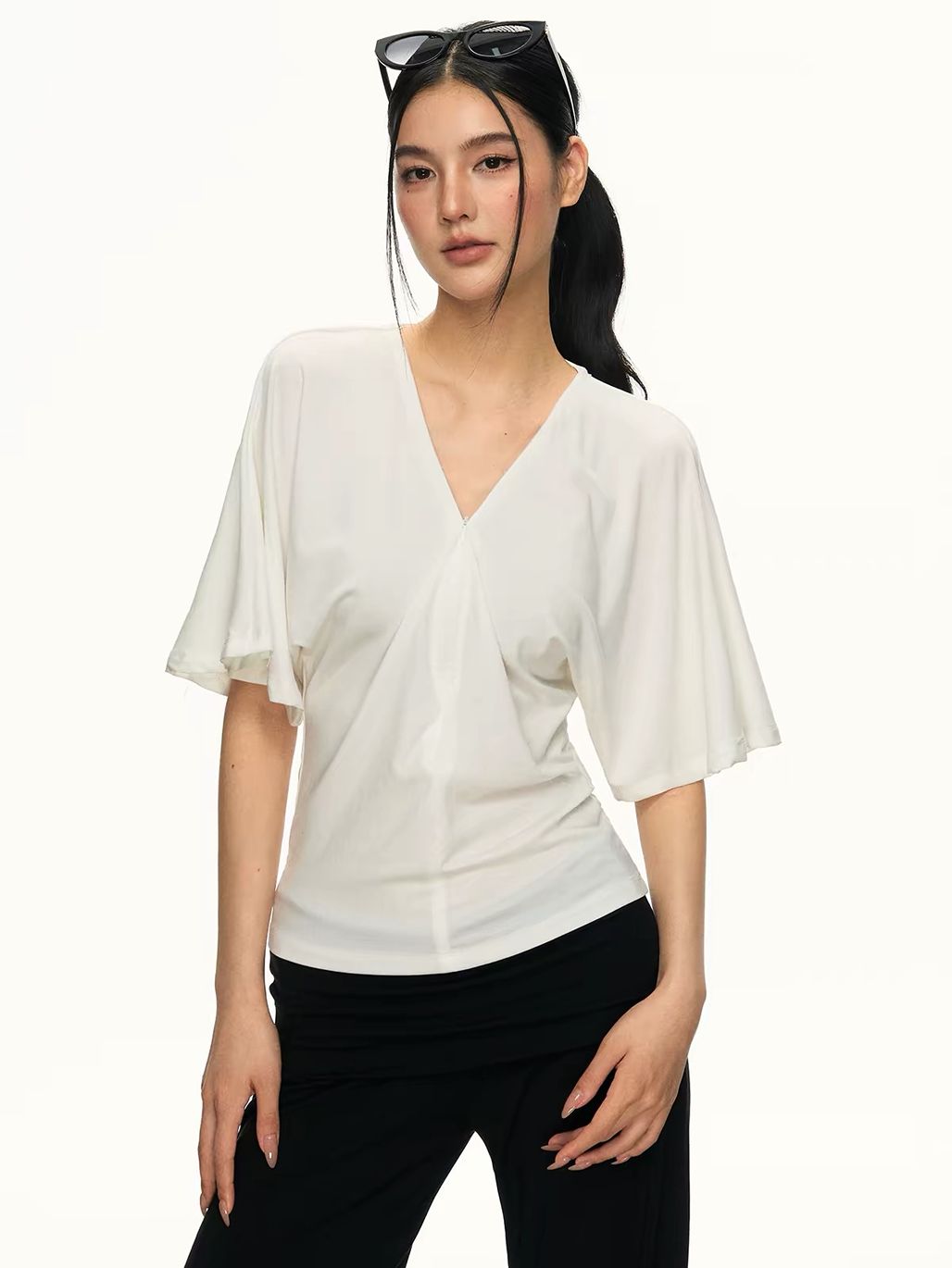 Gypsum Draped-Sleeve Wrap Blouse