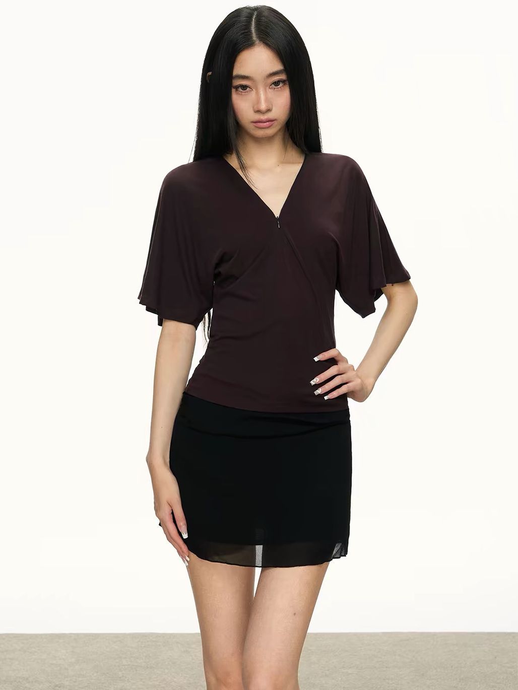 Gypsum Draped-Sleeve Wrap Blouse