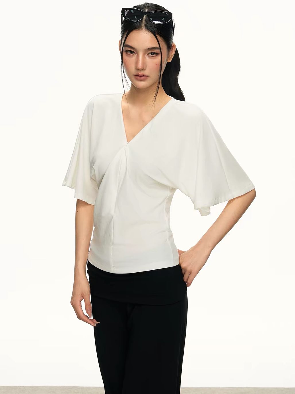 Gypsum Draped-Sleeve Wrap Blouse