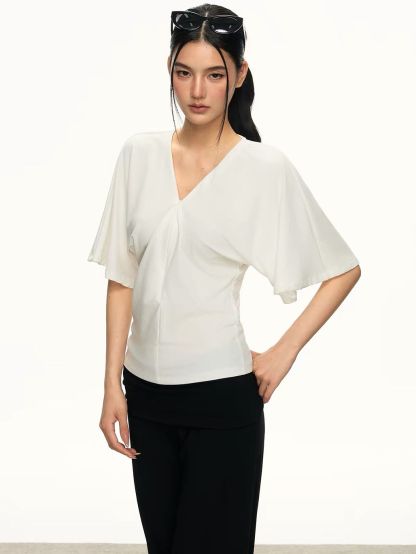 Gypsum Draped-Sleeve Wrap Blouse
