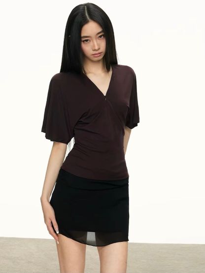 Gypsum Draped-Sleeve Wrap Blouse