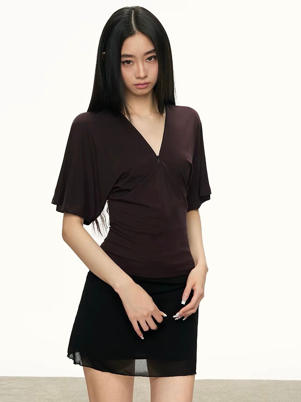 Gypsum Draped-Sleeve Wrap Blouse