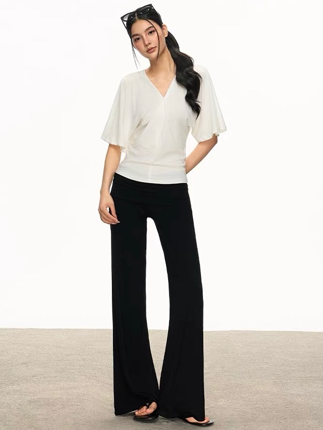 Gypsum Draped-Sleeve Wrap Blouse