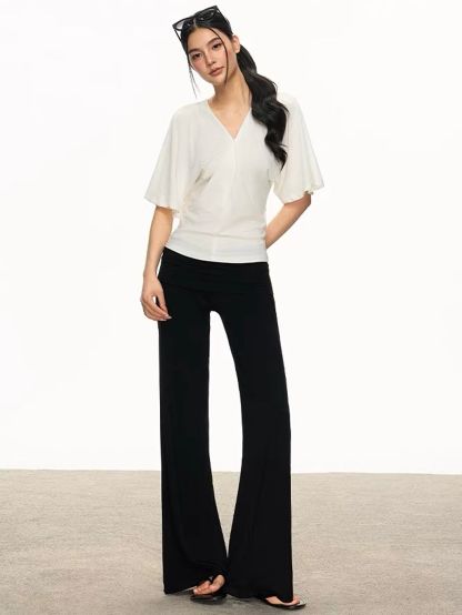 Gypsum Draped-Sleeve Wrap Blouse