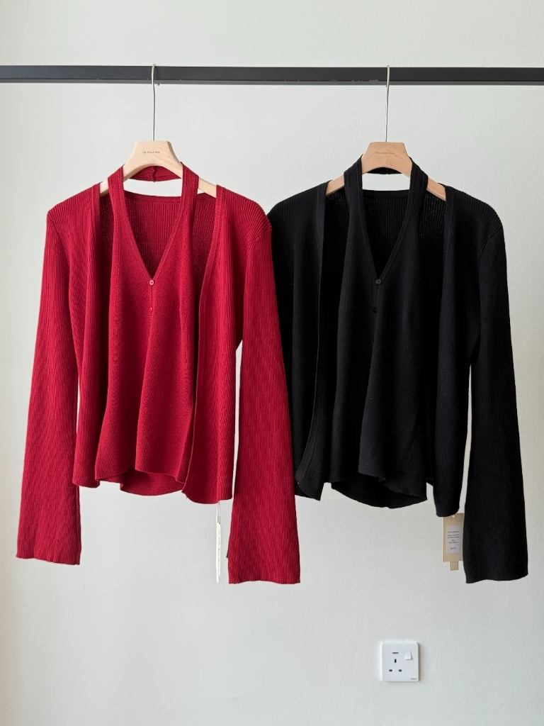 Lanely Two Piece Halter Neck Knit Top with Cardigan 