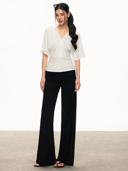 Gypsum Draped-Sleeve Wrap Blouse