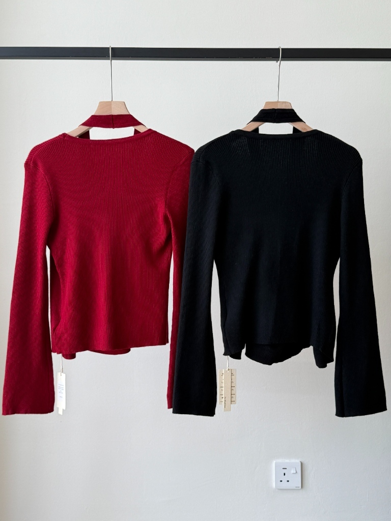 Lanely Two Piece Halter Neck Knit Top with Cardigan 