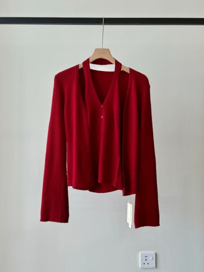 Lanely Two Piece Halter Neck Knit Top with Cardigan 