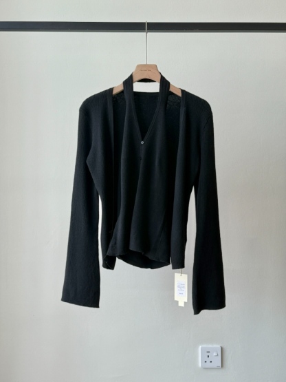 Lanely Two Piece Halter Neck Knit Top with Cardigan 