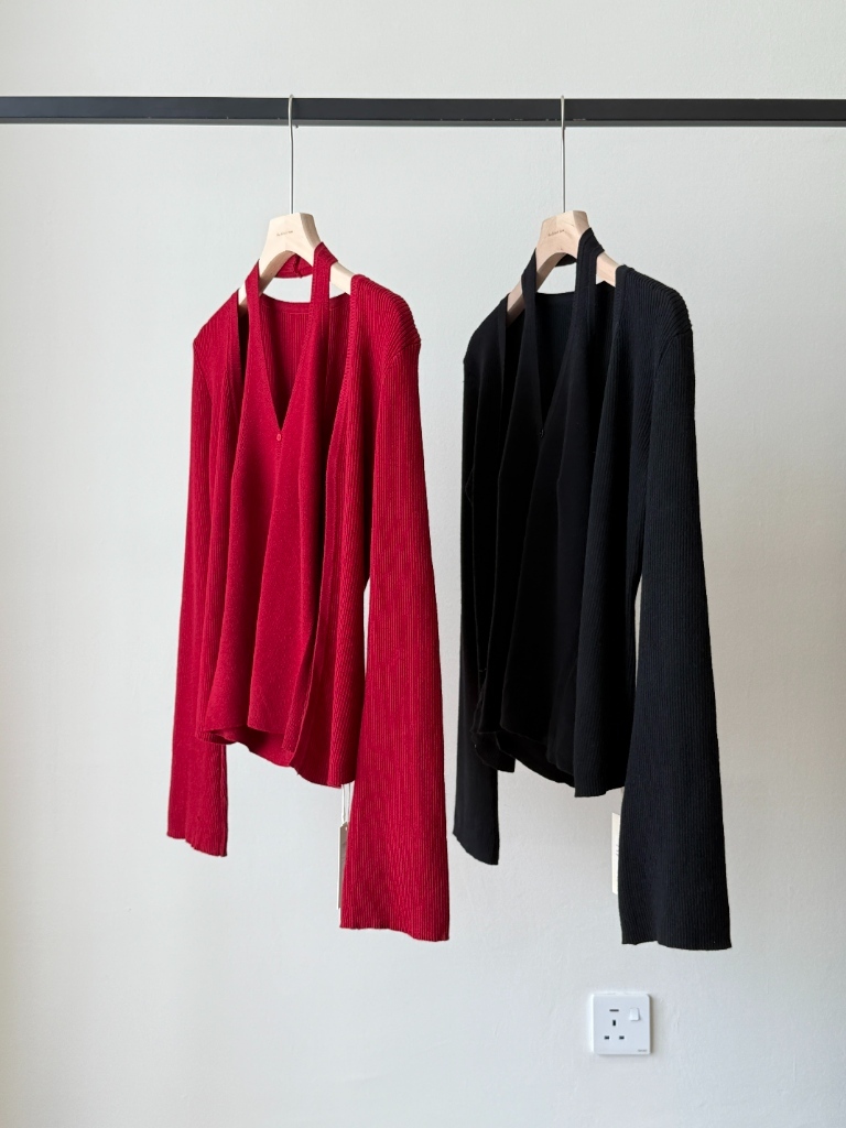 Lanely Two Piece Halter Neck Knit Top with Cardigan 