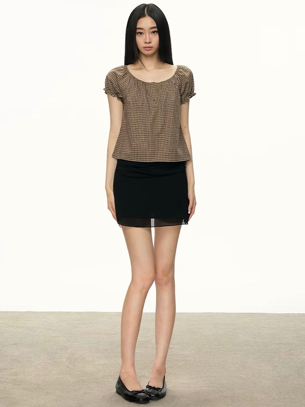 Glyrna Ruched Mesh-Overlay Mini Skirt 