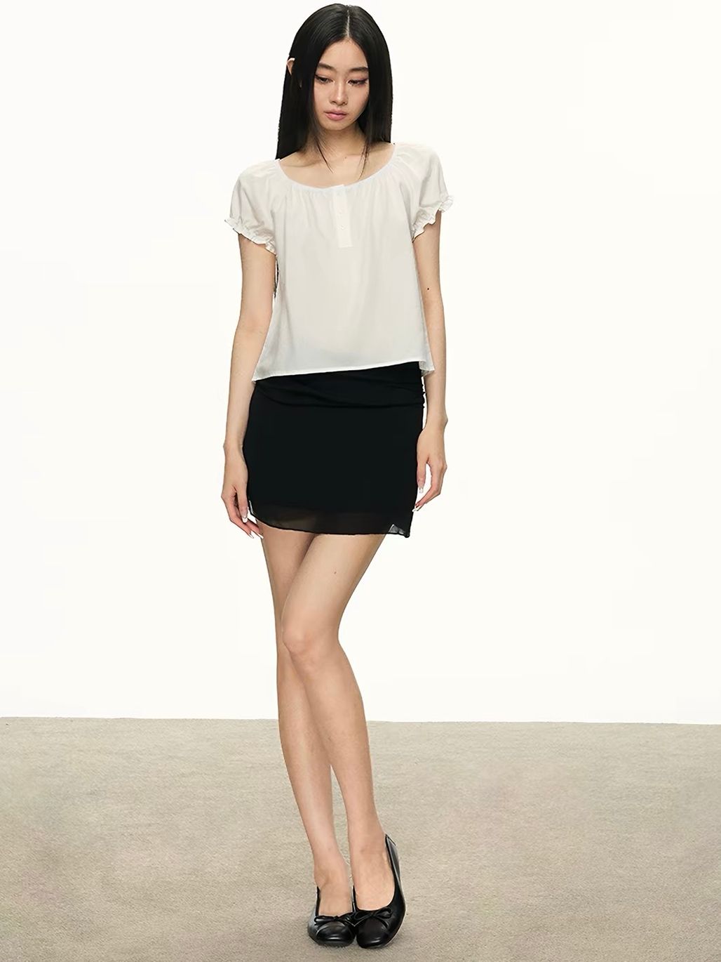 Glyrna Ruched Mesh-Overlay Mini Skirt 