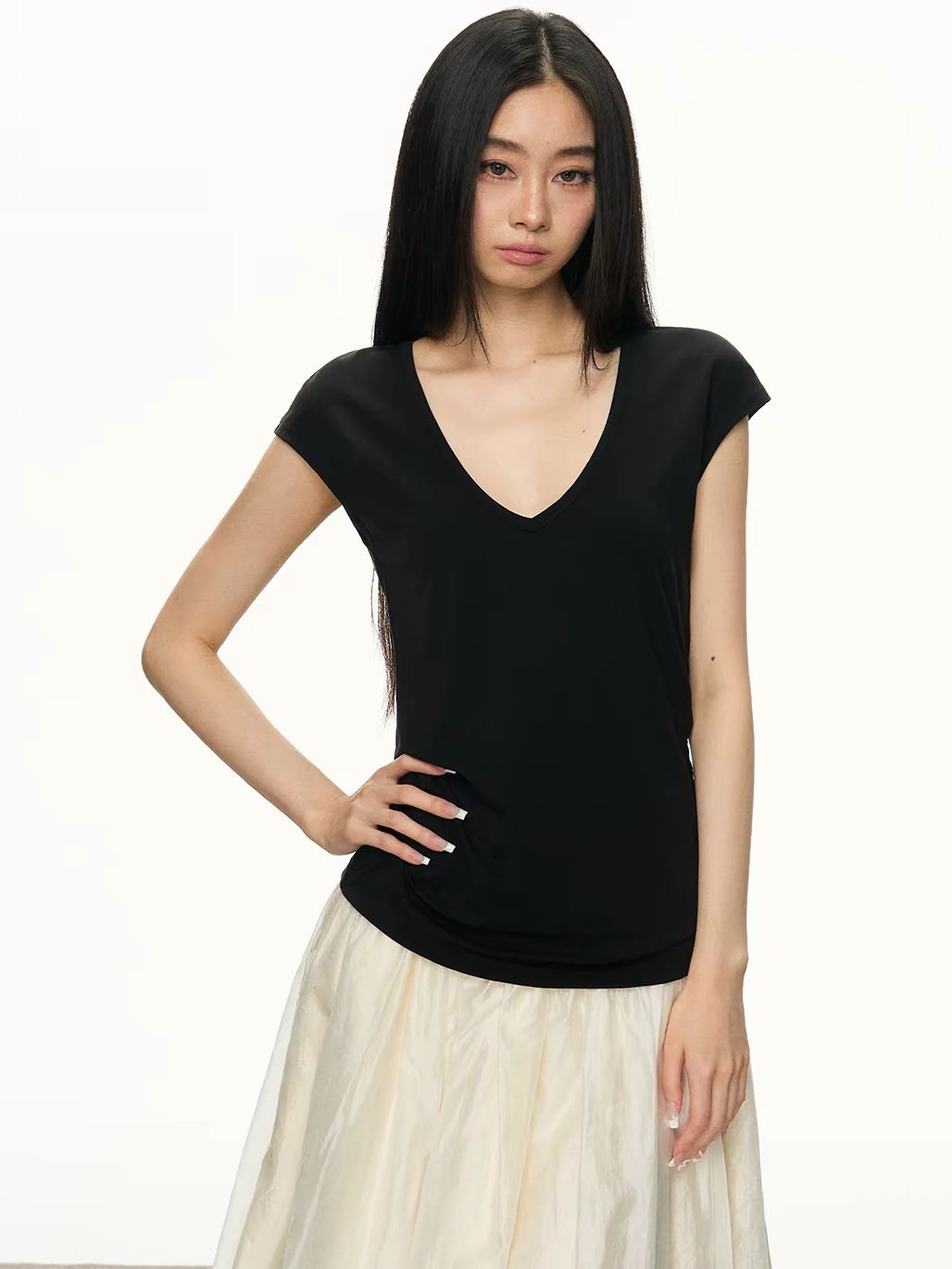 Gwennie Lyocell Deep V-Neck Tee