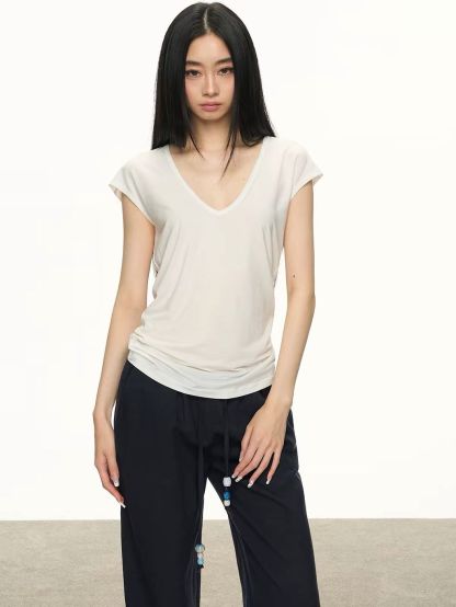 Gwennie Lyocell Deep V-Neck Tee