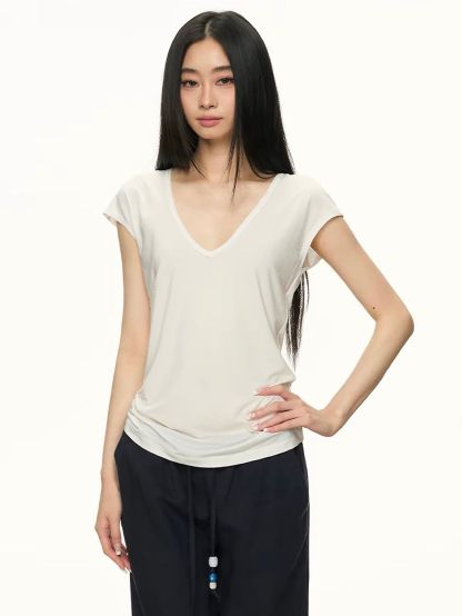 Gwennie Lyocell Deep V-Neck Tee