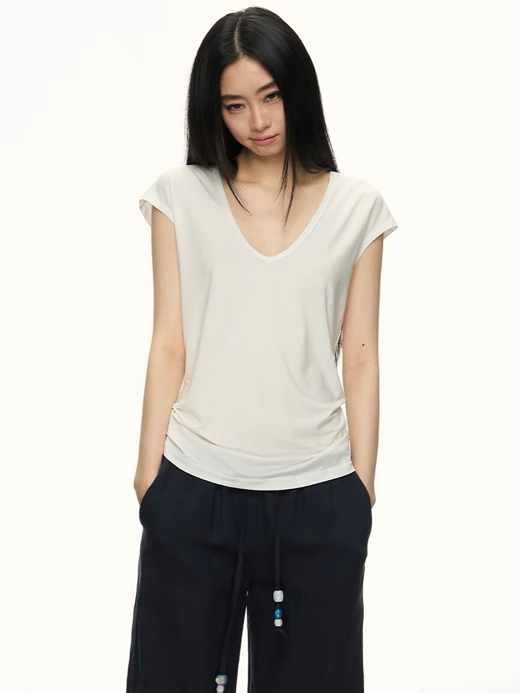 Gwennie Lyocell Deep V-Neck Tee