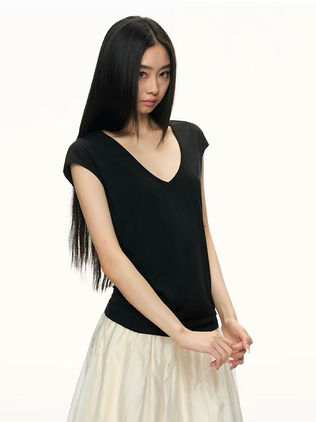 Gwennie Lyocell Deep V-Neck Tee
